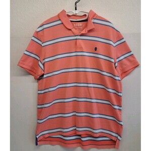 Izod Advantage Performance Men's Striped Short Sleeve Polo Shirt Salmon Pink L